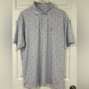 Men's Rhoback Light Blue Floral Polo Shirt Size Large- Casual Short Sleeve